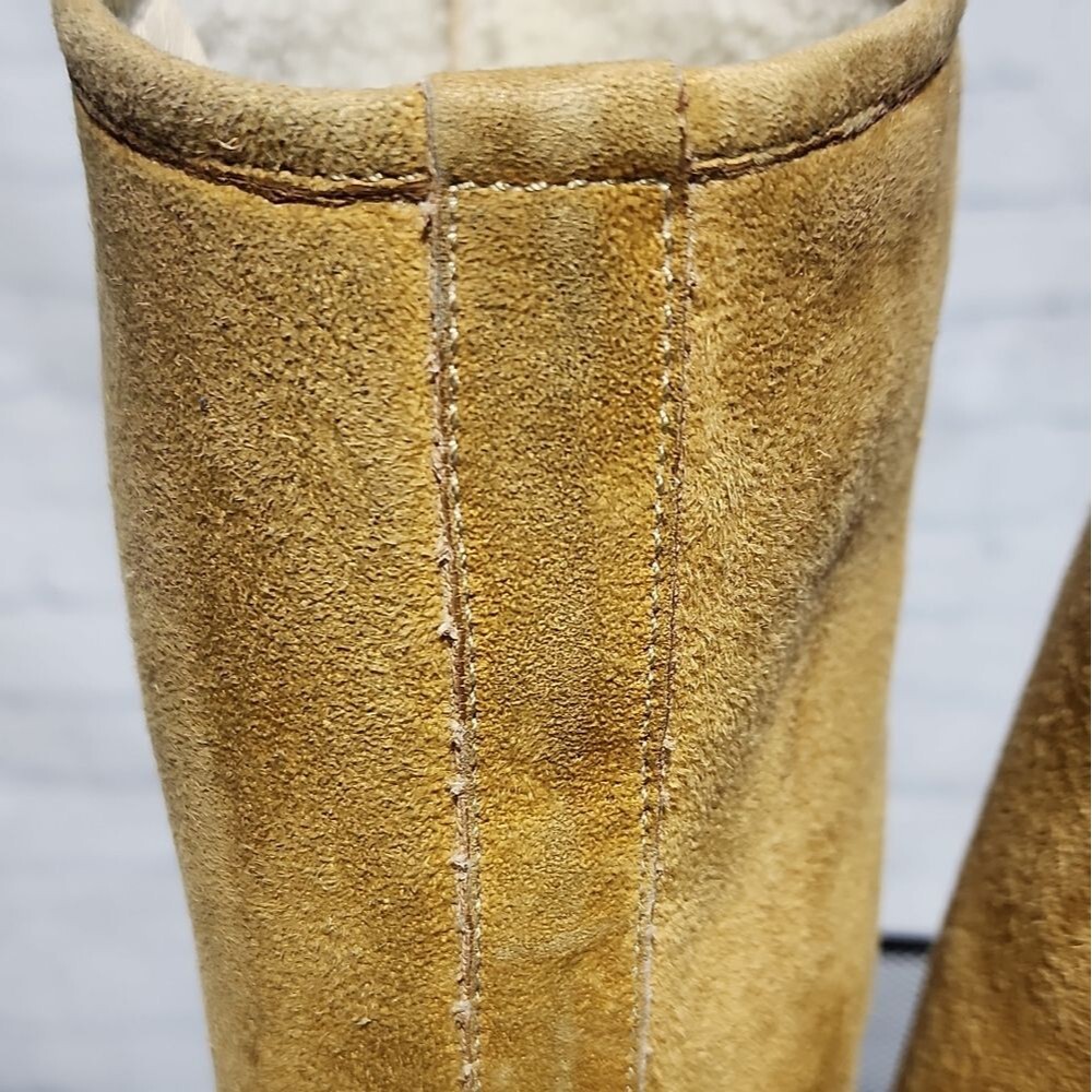 Gucci Tan Suede Shearling Wedge Heel Boots Womens 6.5 B Winter Luxury - Picture 10 of 15